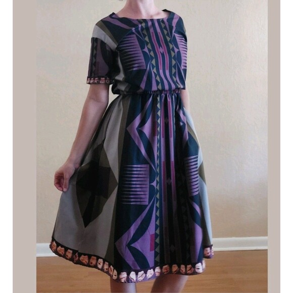 Jamie Okuma Parfleche Pocket Dress Geometric Art To Wear Short Sleeve Sz XS - Picture 2 of 11